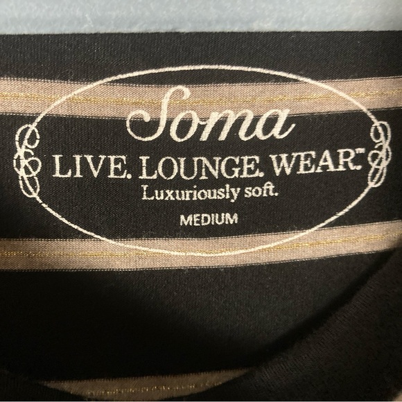 Soma Loungewear Size Medium Black Metallic Gold in Beige Striping Cowl Neck - Picture 4 of 8